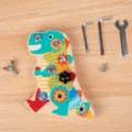 Wooden dinosaur busy board toy with screws nuts and tools for early education toddlers kids. - Dinosaur Shape / Colorful