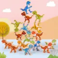 Kids wooden dinosaur balancing stacking blocks toy, colorful early educational puzzle game. - Dinosaur Stacking Toy / Multicolor