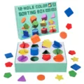Montessori Holz Form Farbe Sortierbox 12-Loch Kleinkind Lernspielzeug Hauptansicht - 12-Loch-Form- und Farbsortierbox
