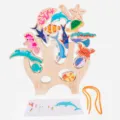 Gioco di impilamento di animali in legno giocattolo di equilibrio per bambini, blocchi. - animali marini