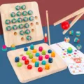 Kids multi-functional 4-in-1 wooden toy set for early education, fishing and memory training. - Fishing Beading Memory Chess