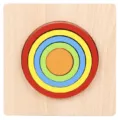 Rompecabezas de madera con círculos concéntricos de colores, juguete educativo infantil. - Redondo