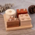 Wooden geometric shape sorter toy, stacking column educational puzzle blocks for kids early learning - WZMM-Geometric Four Column