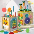 Wooden 9-in-1 activity cube toy shape matching carrot sorting puzzle for kids main - Chinese Version
