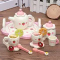 Set di giocattoli da tè in legno per bambini, cucina dolce fragola gioco di ruolo. - Set da tè bianco kbq
