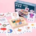 Jeu éducatif d'orthographe en bois pour enfants avec blocs alphabet et cartes flash. - LC-Jeu d'orthographe alphabet