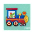 Giocattolo puzzle 3D in legno per bambini, design treno cartoon con simpatico tabellone. - Locomotiva