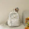 Weißer Mode-Rucksack mit bunter abstrakter Stickerei, stilvoller Mini-Freizeitrucksack für Damen. - Ohne Anhänger / Weiß / S