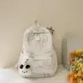 Süßer weißer Mädchen Rucksack mit bunter abstrakter Stickerei und Plüsch Panda Anhänger. - Ohne Anhänger / Weiß / L