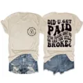 Maglietta a maniche corte con stampa di lettere da donna, top girocollo comodo e casual. - Taglia S / Top / Colore sabbia