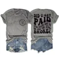 Maglietta da donna a maniche corte con stampa grafica e pantaloncini jeans dettaglio. - Taglia S / Sopra (Stampa Nera) / Grigio scuro