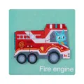 Puzzle en bois camion de pompier pour enfants, formes colorées d'apprentissage précoce. - Camion de Pompiers