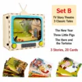Wooden TV Story Box Toy DIY Early Education Children Storytelling Kit With 20 Cards - XM-Set B