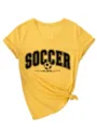 T-shirt femme col V manches courtes jaune, t-shirt graphique soccer mom avec noeud. - S / Hauts / Jaune