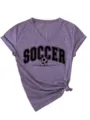 T-shirt violet à col V et manches courtes avec nœud latéral et détail d'imprimé. - S / Hauts / Violet