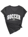 T-shirt gris foncé col V soccer mom à manches courtes avec revers et joli nœud tendance. - S / Hauts / Gris Chiné Noir
