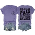 T-shirt casual da donna a maniche corte viola con scritta simpatica e pantaloncini. - Taglia S / Top / Viola (Grafica Nera)