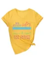 Camiseta casual de mujer amarilla con cuello en V, manga corta, estampado y nudo lateral. - S / Tops / Amarillo