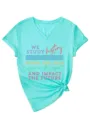 Camiseta mujer casual cuello V manga corta con estampado de letras inspirador verano - S / Tops / Azul Agua Profunda