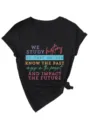 Zwarte dames T-shirt met V-hals, korte mouwen en inspirerende tekstprint voor dagelijks. - S / Top (3812) / Zwart