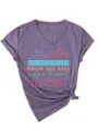 Vrouw paars v hals korte mouw t shirt casual letter print top grafische zomer nieuw - S / Tops / Paars
