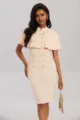 Elegantes Cape-Kleid im Zweiteiler-Stil, stylische professionelle Herbstkleidung mit Knöpfen. - S / Khaki
