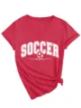 T-shirt casual col V manches courtes maman de foot imprime mode ete haut femme chic - S / Hauts / Rouge