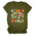 Casual olijfgroene korte mouwen dames t-shirt met school uit voor de zomer grafische print. - S / Tops / Legergroen