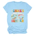 Lichtblauwe casual dames korte mouw T-shirt met retro zomer grafische print. - S / Tops / Lichtblauw