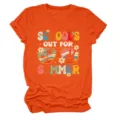 Vintage retro zomer grafische print korte mouw casual oranje t-shirt voor vrouwen - S / Tops / Oranje