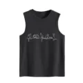 Women's summer casual loose sleeveless tank top featuring cute white cats line art design. - S / Tops / Dark Gray