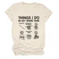 Beige short sleeve women t-shirt with funny crochet yarn craft print graphic casual top. - S / Tops / Sand (Black Print)