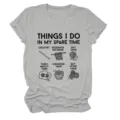 Detailed view of grey short sleeve t-shirt featuring funny crochet and yarn print design. - S / Tops / Light Gray (Black Text Color Graphic)