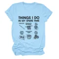 Women funny crochet yarn graphic tee casual short sleeve round neck light blue t-shirt - S / Tops / Light Blue (Black Text)