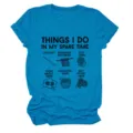 Blue short sleeve t-shirt featuring funny crochet craft graphic text design for women detail. - S / Tops / Purple (Black Text)