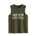 Lässiges grünes Damen Tanktop mit lustigem Buchstabenprint, ärmelloses Sommer Top. - Armeegrün