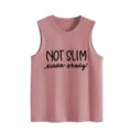 Lässiges rosafarbenes ärmelloses Damen Tanktop mit trendigem Schriftzug auf der Vorderseite. - Roségold