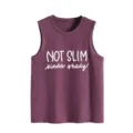 Damen lässiges lockeres ärmelloses Tanktop mit Buchstabendruck, bequemes Sommer Basic Weste. - Fuchsie