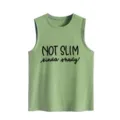 Damen Freizeit lose ärmellose Tanktop mit lustigem Buchstaben Druck grün Sommertop Mode. - Olivgrün