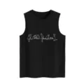 Details of the black sleeveless tank top featuring cute line art cats graphic print. - S / Tops / Black