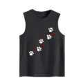 Women's casual loose sleeveless tank top featuring cute white paw prints and red hearts for summer. - S / Tops / Dark Gray