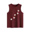 Casual fashion women loose summer tank top with cute paw prints and hearts print design. - S / Tops / Burgundy
