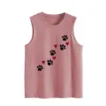 Casual women's summer tank top in pink with cute paw print and heart graphic pattern. - Rose Gold