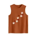 Detail of the casual women summer sleeveless tank top with cute paw print and heart graphics. - Burnt Orange