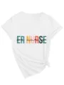 Close up detail of women white V-neck short sleeve t-shirt with ER NURSE graphic print knot. - S / Tops / White