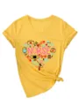 Detailansicht des gelben V-Ausschnitt Kurzarm-T-Shirts fuer Damen mit Krankenschwester-Print. - S / Oberteile / Gelb