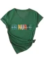 Women casual V-neck short sleeve t-shirt with ER NURSE graphic print green tee top apparel - S / Tops / Vintage Green