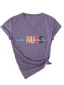 Women's V-neck short sleeve t-shirt with roll cuffs, cute ER nurse graphic tee top. - S / Tops / Purple