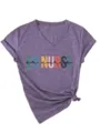 Women v-neck short sleeve t-shirt casual heather purple tee with letter print and knot hem. - S / Tops / Purple