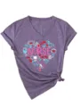 Damen Krankenschwester Herz Druck V-Ausschnitt Kurzarm T-Shirt Freizeit Sommer Top - S / Oberteile / Lila